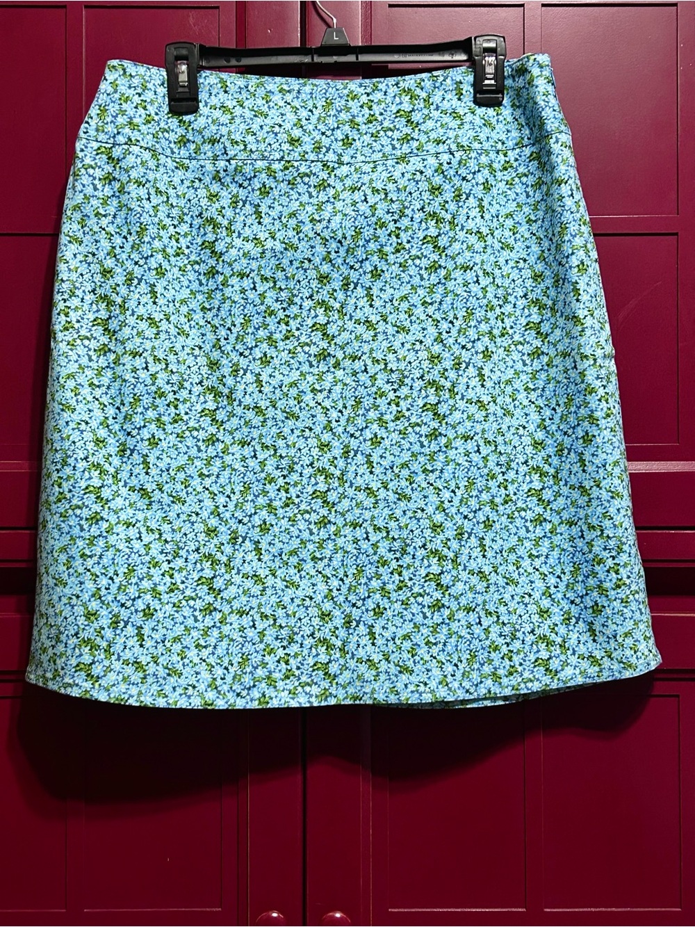 Chaus Blue Floral A-Line Skirt with Green Accents